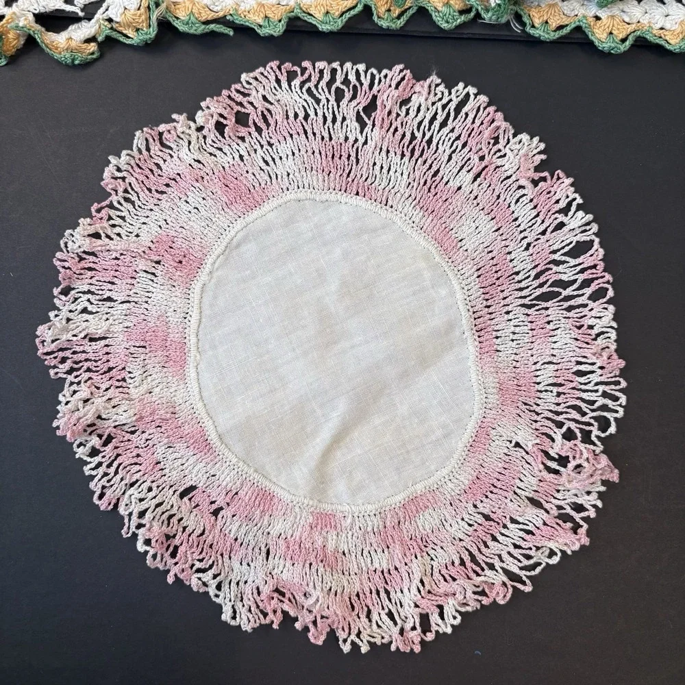 Vintage (6) Handmade Crochet Embroidered Doilies Floral Colorful Round Dresser